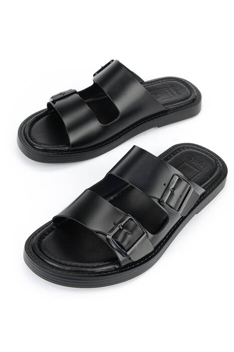 Hakiki Deri Erkek Terlik Siyah