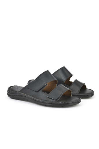 Ziya - Black Genuine Leather Men's Slippers (1) Ziya - Black Genuine Leather Men's Slippers (1)