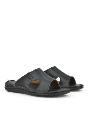 Ziya - Black Genuine Leather Men's Slippers (1) Ziya - Black Genuine Leather Men's Slippers (1)