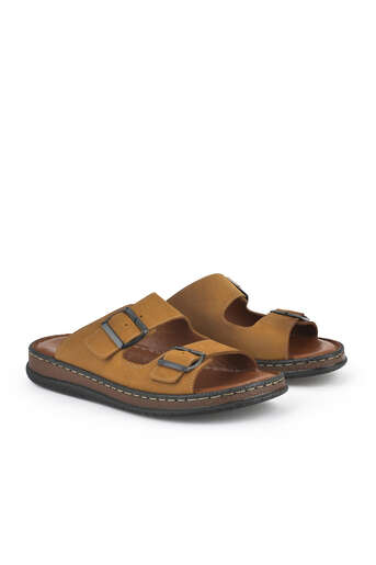 Ziya - Tan Genuine Leather Men's Slippers (1) Ziya - Tan Genuine Leather Men's Slippers (1)