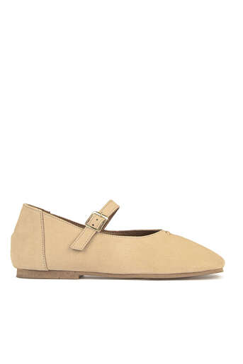 Ziya - Beige Genuine Leather Women's Ballet Flats