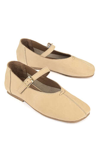Ziya - Beige Genuine Leather Women's Ballet Flats (1)