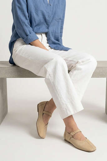 Ziya - Beige Genuine Leather Women's Ballet Flats (1)