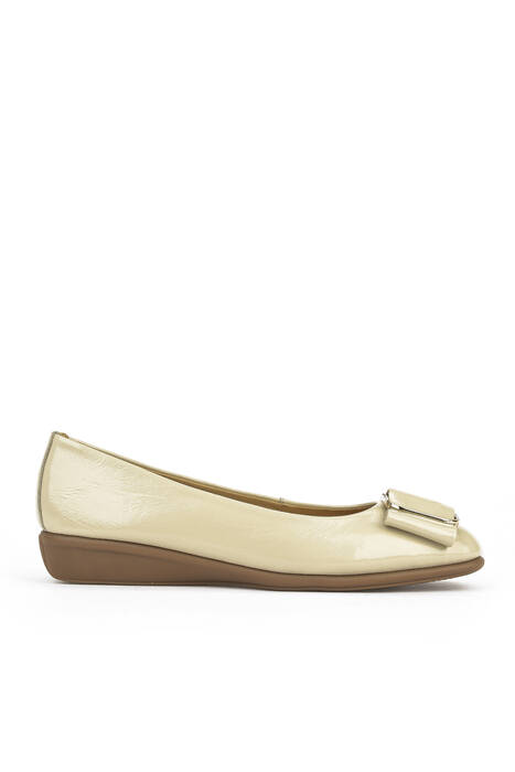 Beige Genuine Leather Women's Ballet Flats