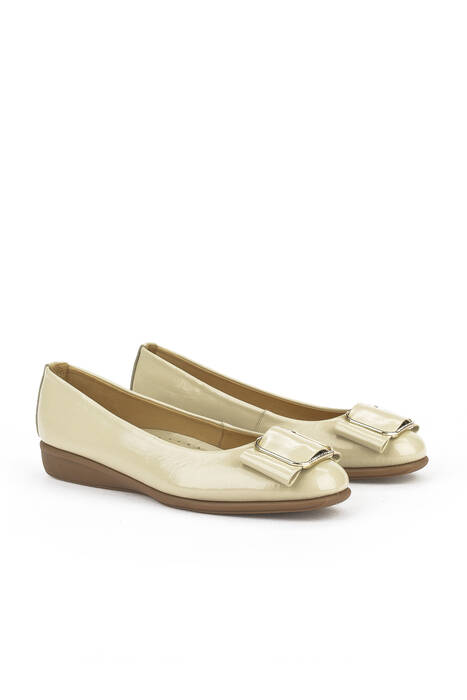 Beige Genuine Leather Women's Ballet Flats