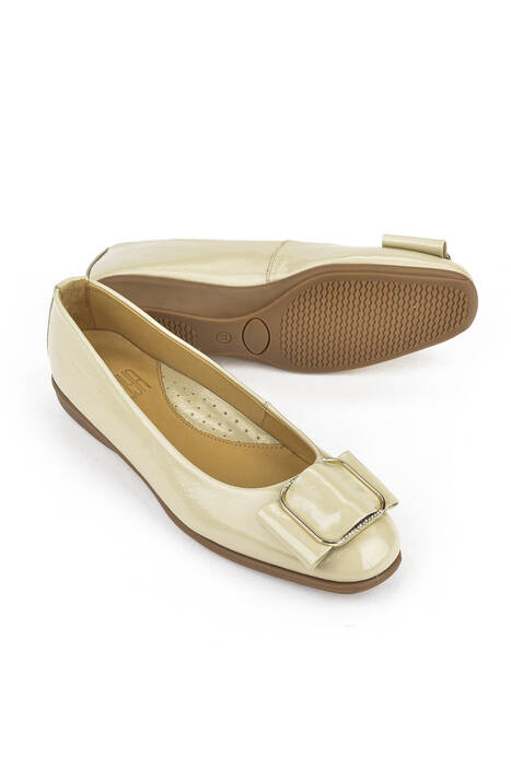 Beige Genuine Leather Women's Ballet Flats