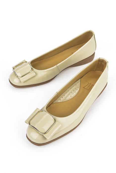 Beige Genuine Leather Women's Ballet Flats