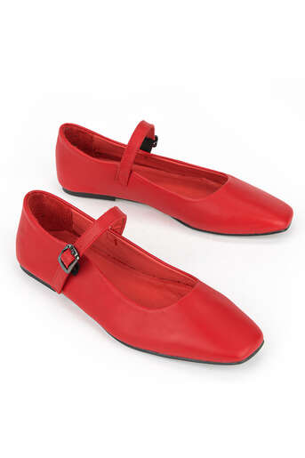 Ziya - Hakiki Deri Kadın Babet Kırmızı (1)