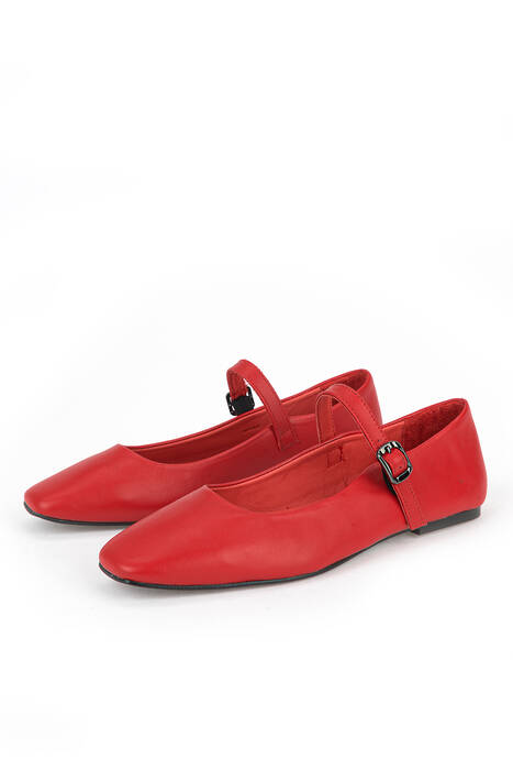 Hakiki Deri Kadın Babet Kırmızı