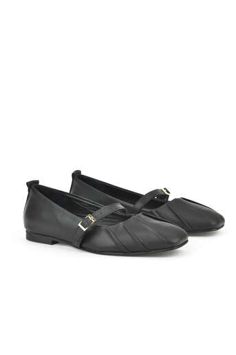 Ziya - Black Genuine Leather Women's Ballet Flats (1) Ziya - Black Genuine Leather Women's Ballet Flats (1)