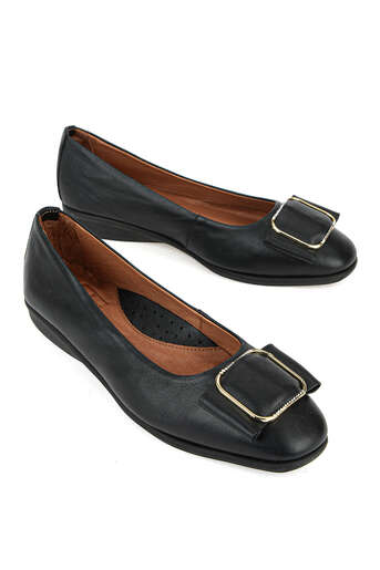 Ziya - Black Genuine Leather Women's Ballet Flats (1)