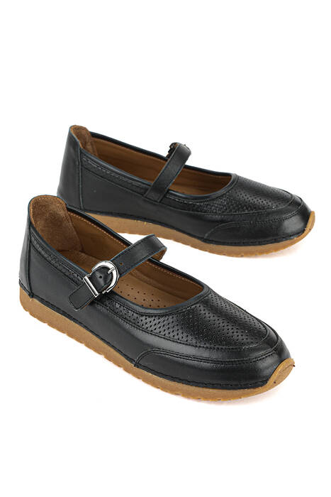 Hakiki Deri Kadın Babet Siyah