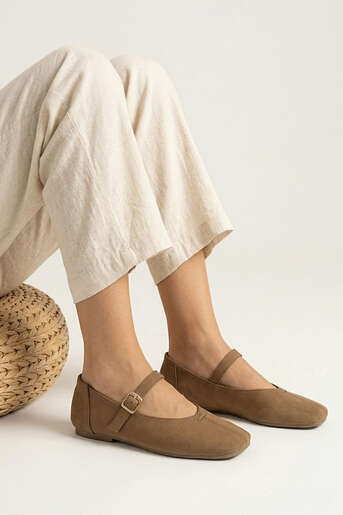 Ziya - Tan Genuine Leather Women's Ballet Flats (1)