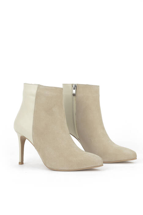 Hakiki Deri Kadın Bot Bej