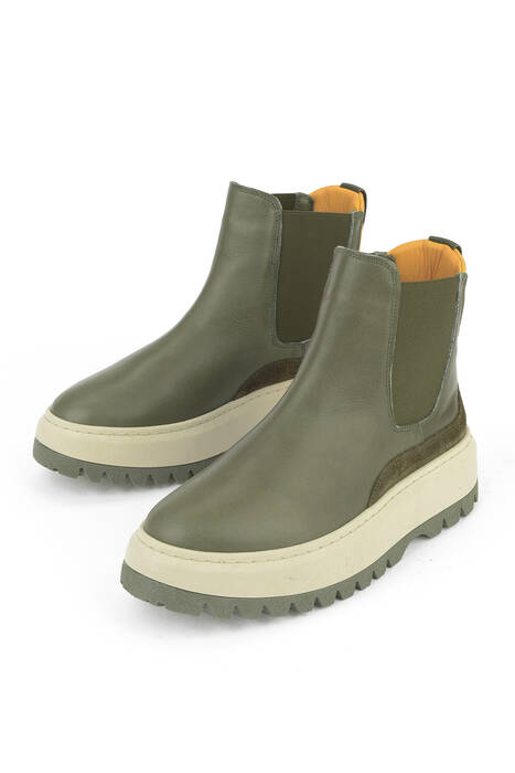 Hakiki Deri Kadın Bot Haki