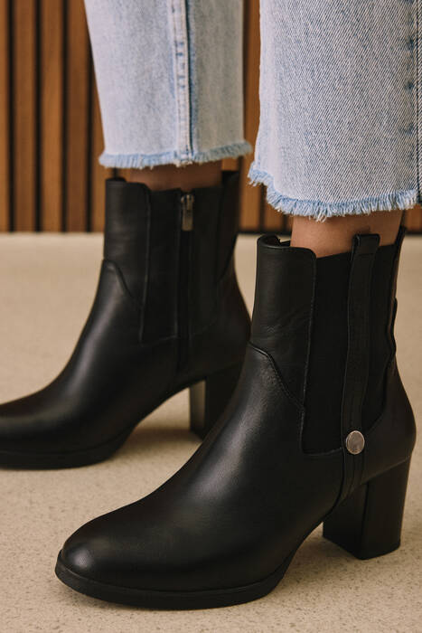 Hakiki Deri Kadın Bot Siyah