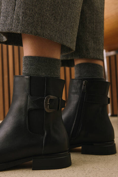 Hakiki Deri Kadın Bot Siyah