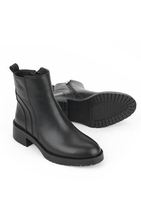 Hakiki Deri Kadın Bot Siyah