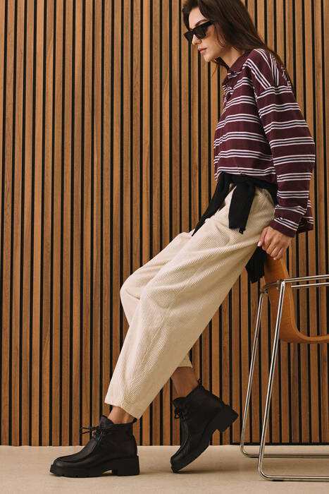 Hakiki Deri Kadın Bot Siyah