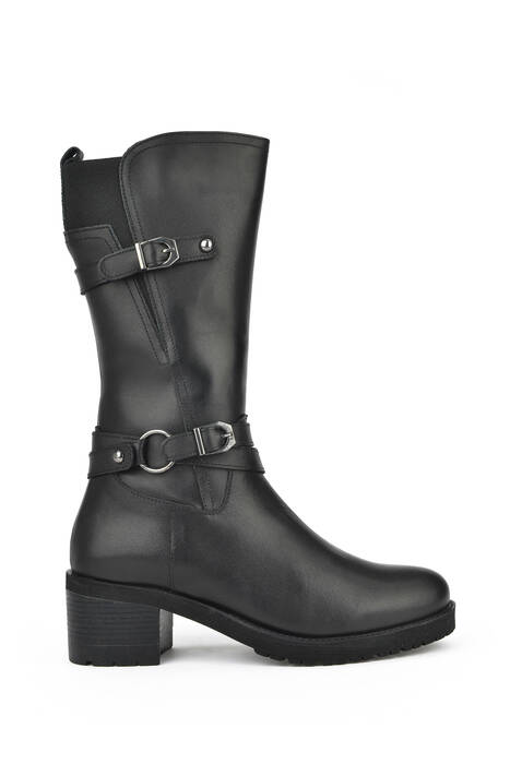 Black Genuine Leather Women's Tall Boots