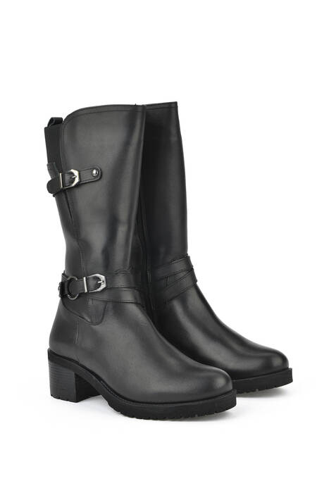 Black Genuine Leather Women's Tall Boots