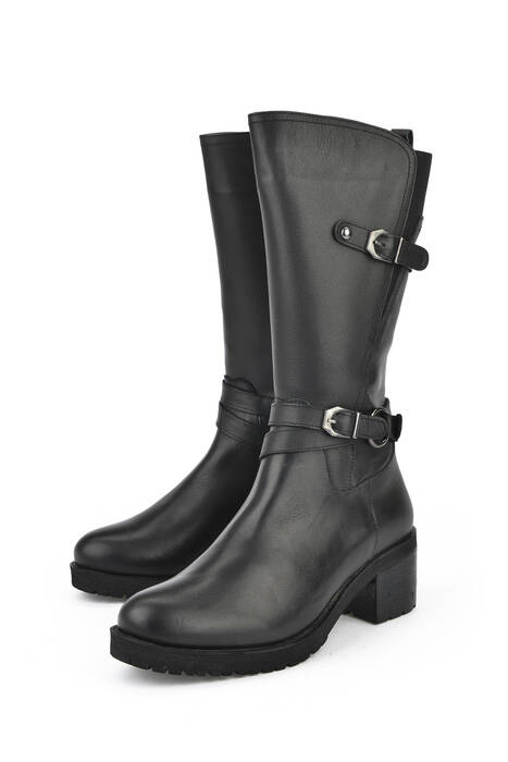 Black Genuine Leather Women's Tall Boots