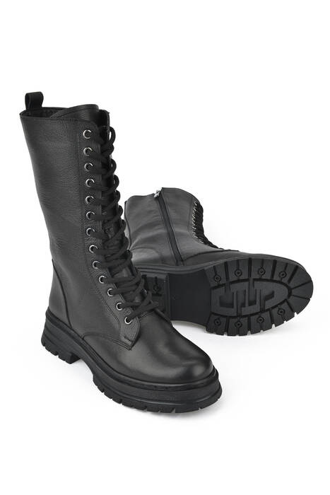 Black Genuine Leather Women's Tall Boots