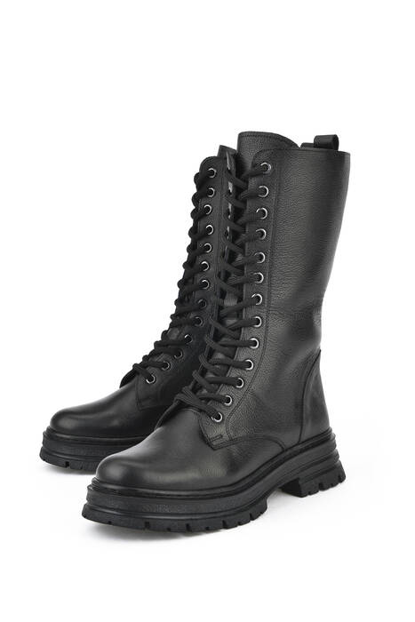 Black Genuine Leather Women's Tall Boots