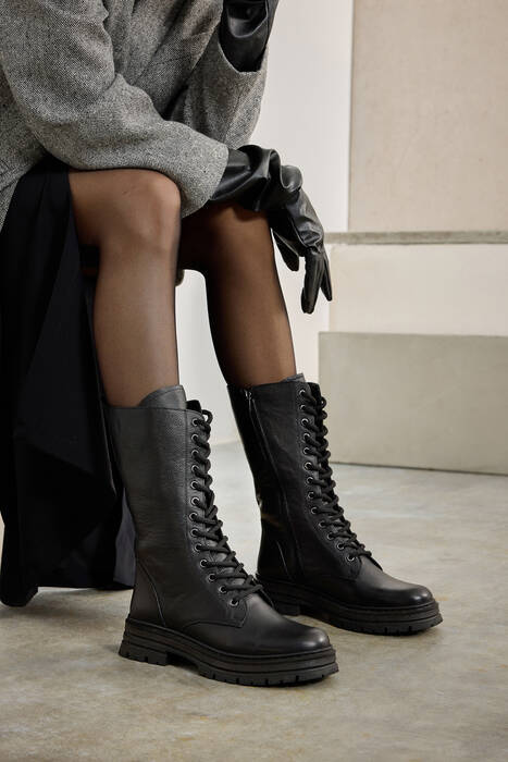 Black Genuine Leather Women's Tall Boots