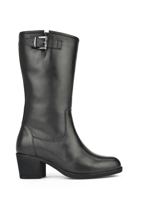 Black Genuine Leather Women's Tall Boots