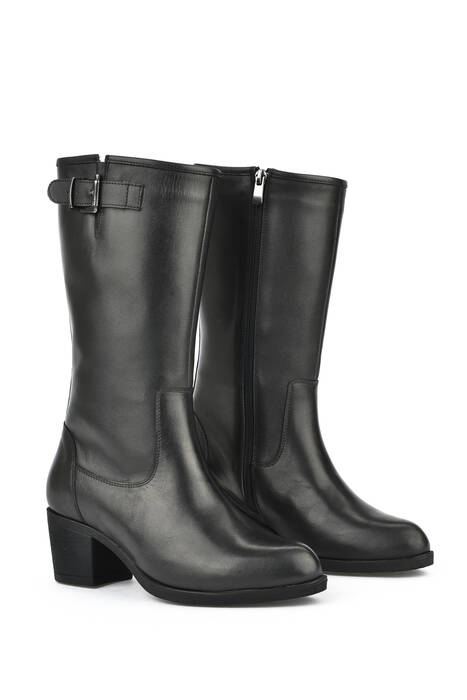 Black Genuine Leather Women's Tall Boots