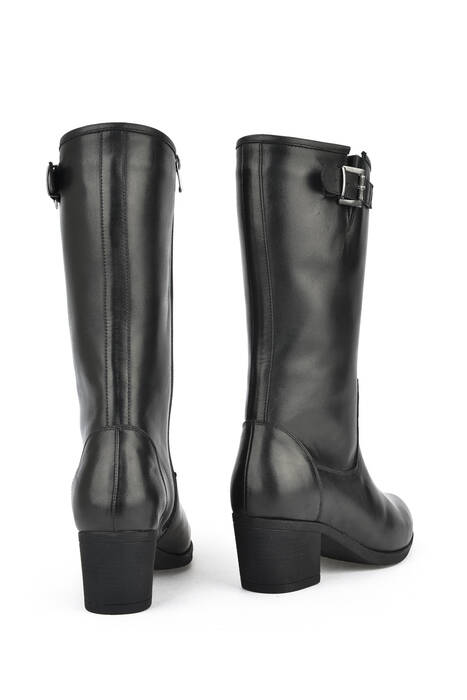 Black Genuine Leather Women's Tall Boots