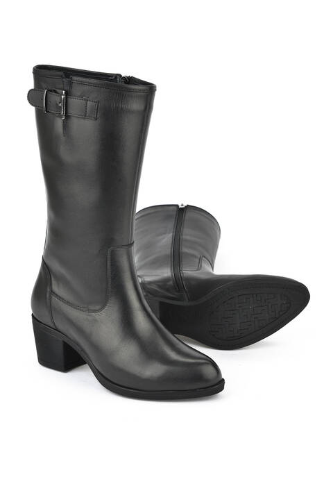 Black Genuine Leather Women's Tall Boots