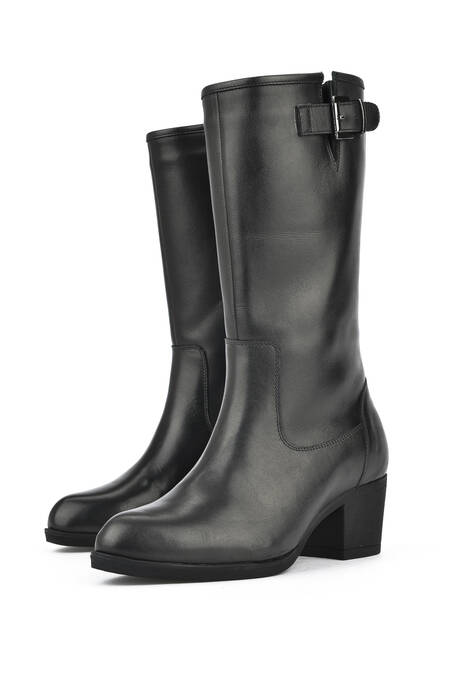 Black Genuine Leather Women's Tall Boots