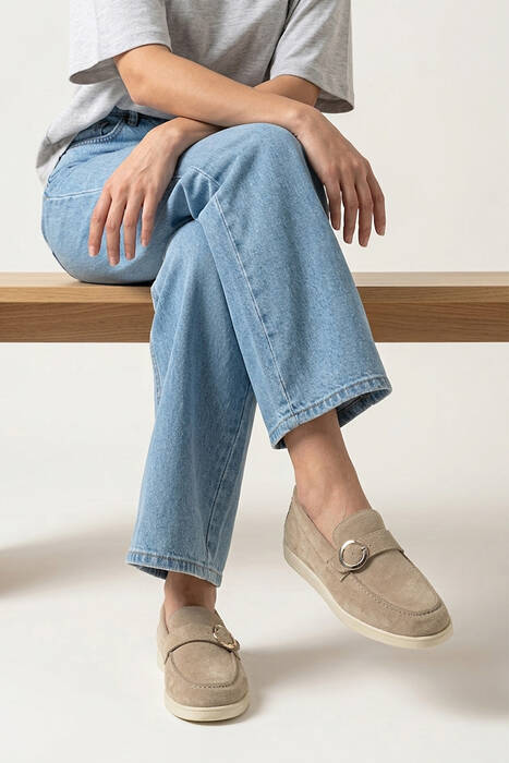 Hakiki Deri Kadın Günlük Ayakkabı Bej