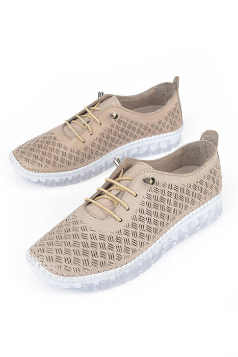 Hakiki Deri Kadın Günlük Ayakkabı Bej