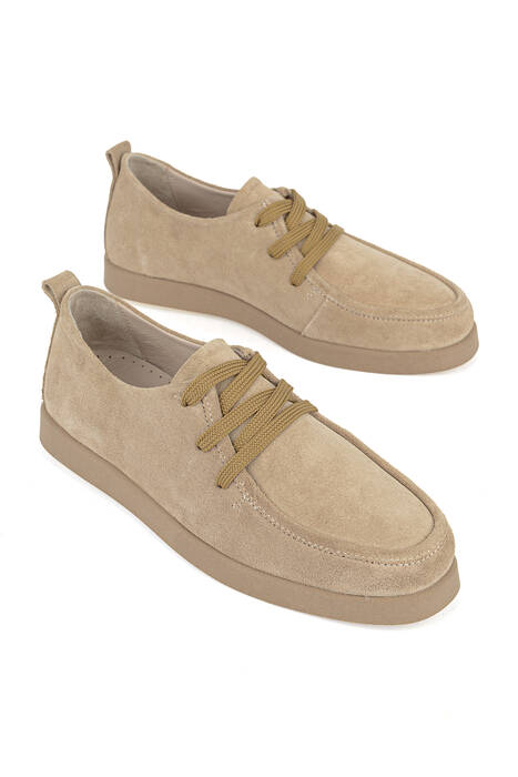 Hakiki Deri Kadın Günlük Ayakkabı Bej