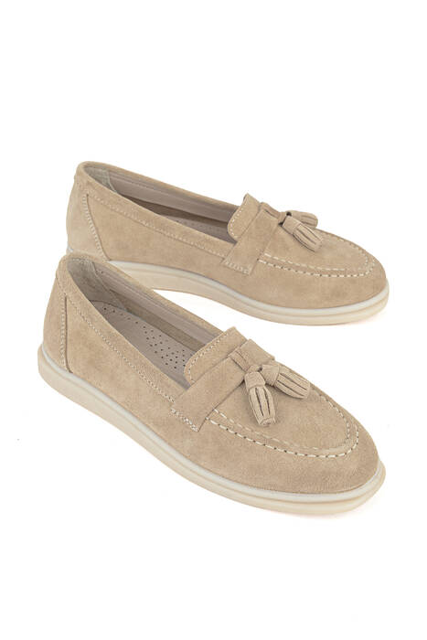 Hakiki Deri Kadın Günlük Ayakkabı Bej