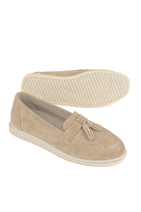 Hakiki Deri Kadın Günlük Ayakkabı Bej