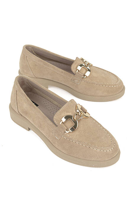 Hakiki Deri Kadın Günlük Ayakkabı Bej