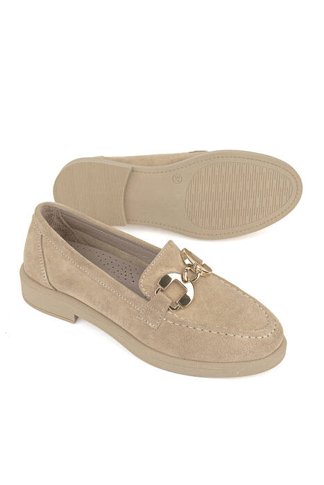 Hakiki Deri Kadın Günlük Ayakkabı Bej