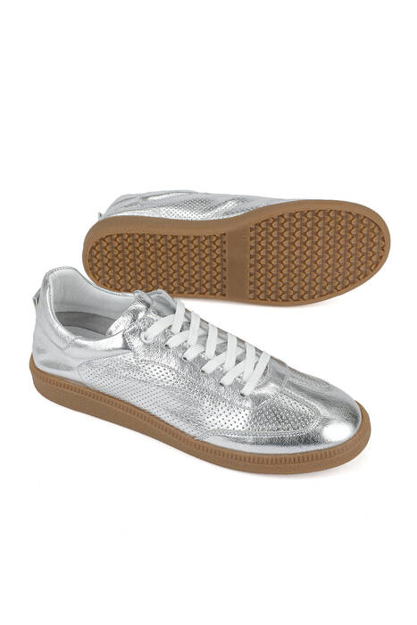 Hakiki Deri Kadın Günlük Ayakkabı Gümüş