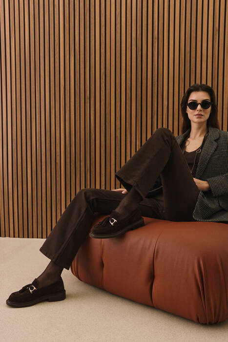 Hakiki Deri Kadın Günlük Ayakkabı Kahverengi