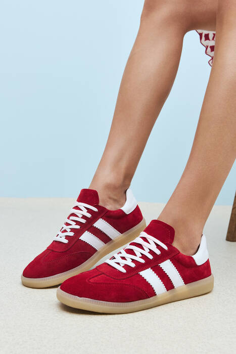 Hakiki Deri Kadın Günlük Ayakkabı Kırmızı