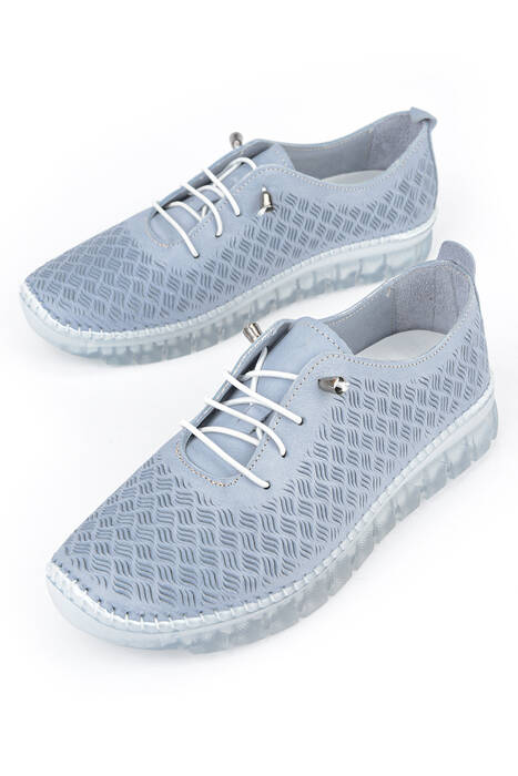 Hakiki Deri Kadın Günlük Ayakkabı Mavi