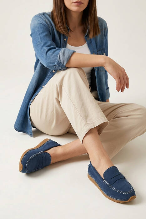 Hakiki Deri Kadın Günlük Ayakkabı Mavi