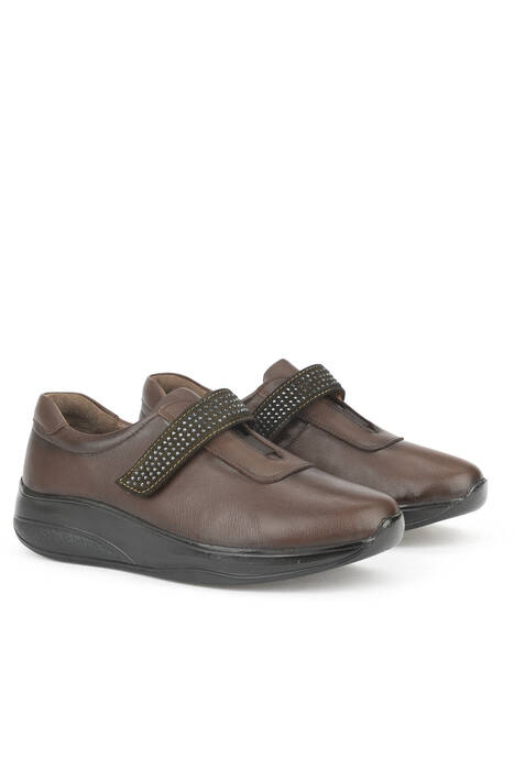 Hakiki Deri Kadın Konfor Ayakkabı Kahverengi