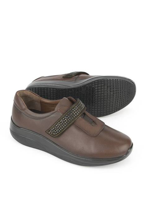 Hakiki Deri Kadın Konfor Ayakkabı Kahverengi