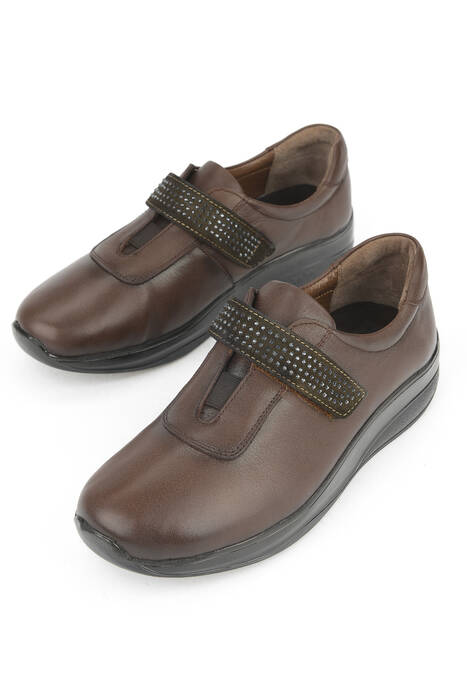 Hakiki Deri Kadın Konfor Ayakkabı Kahverengi