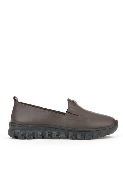 Hakiki Deri Kadın Konfor Ayakkabı Kahverengi